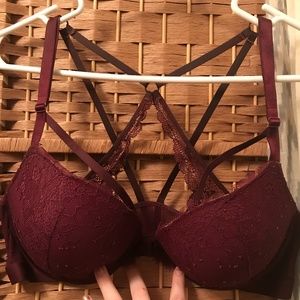 Deep Red Lace Strappy Push-up Bra